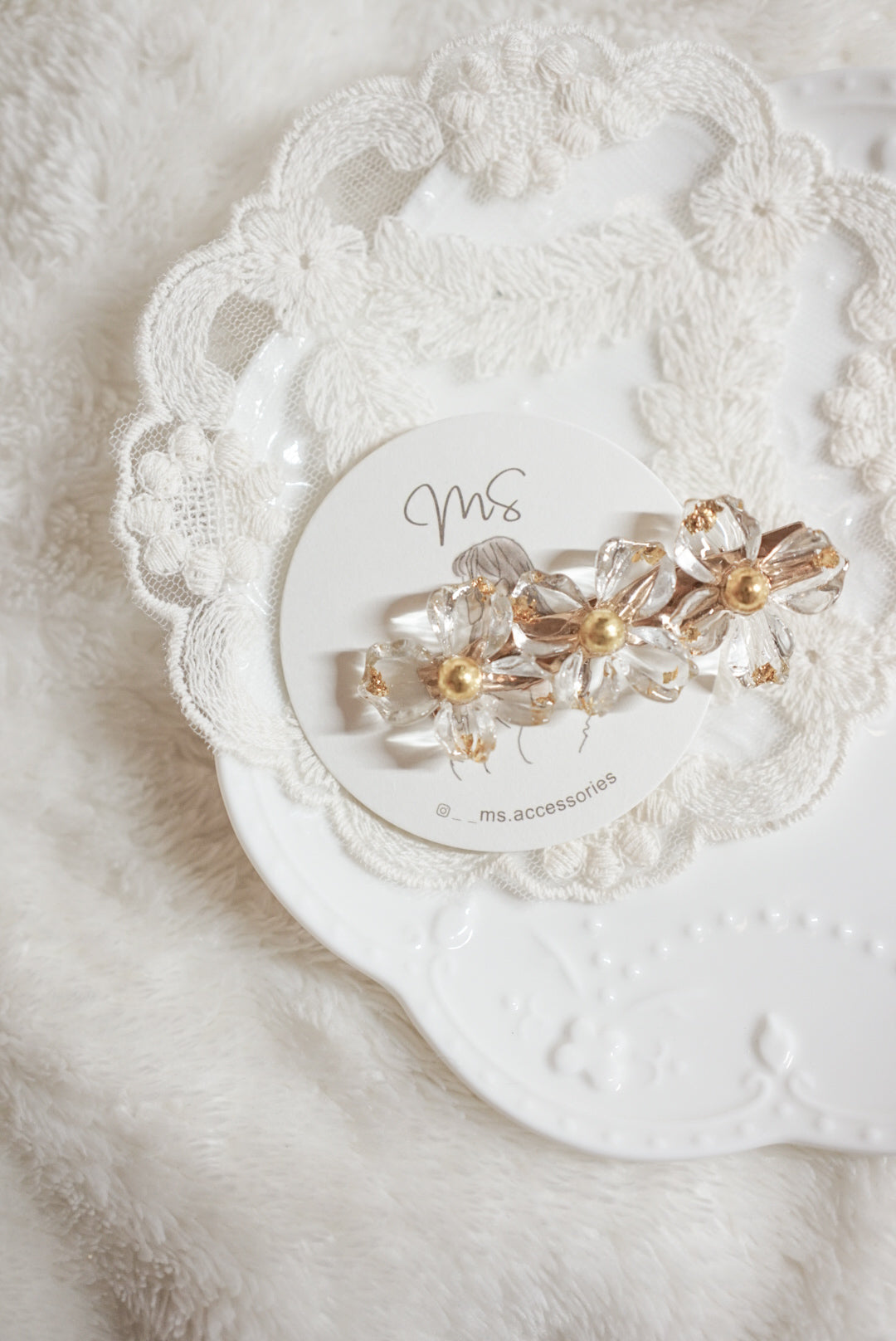 透明點金透明花朵髮夾