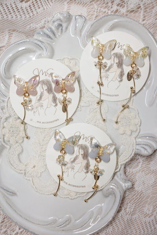 蝴蝶花花垂吊耳環