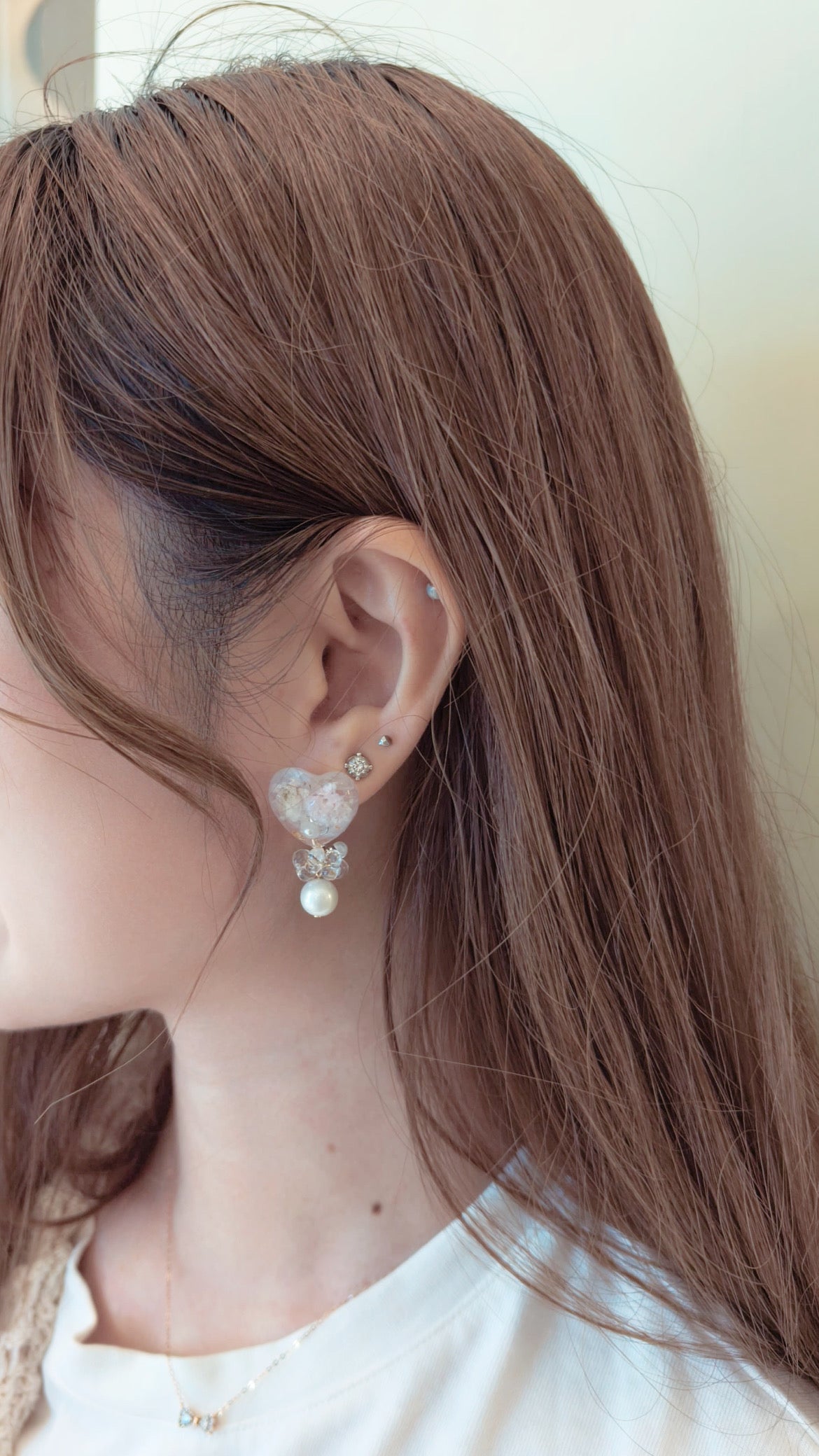 超立體可愛心心真花耳環