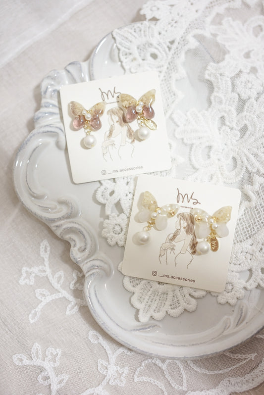 蝴蝶珍珠垂吊耳環